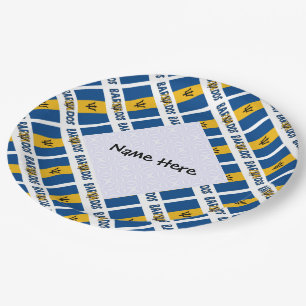 Barbados and Barbadian Flag Tiled Personalized Paper Plate