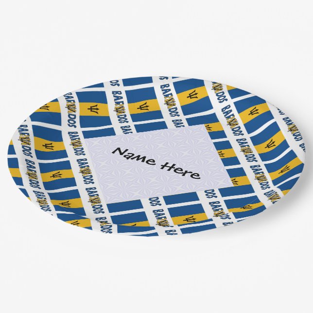 Barbados and Barbadian Flag Tiled Personalized  Paper Plate (Angled)