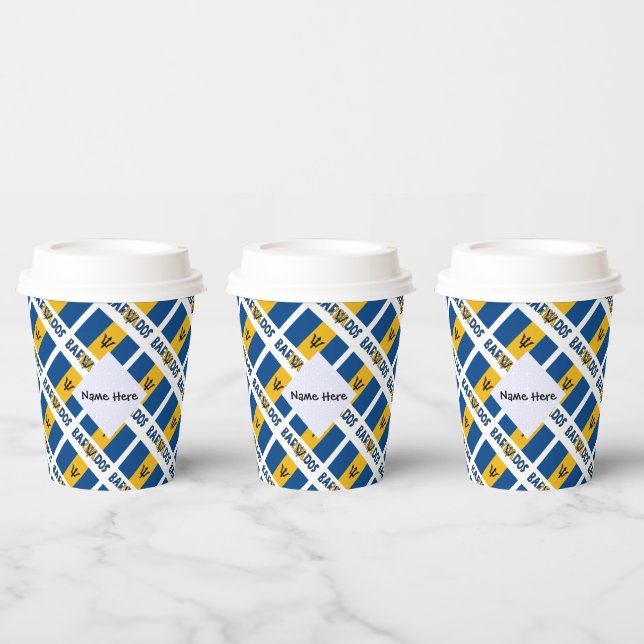 Barbados and Barbadian Flag Tiled with Your Name Paper Cups (Multi)