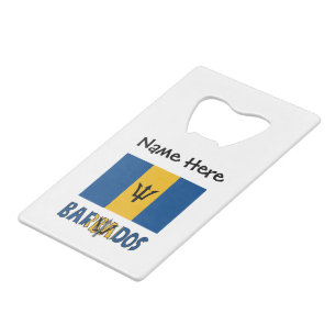 Barbados Barbadian Baja Flag Personalized Name Credit Card Bottle Opener