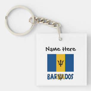Barbados Barbadian Baja Flag Personalized Name Keychain