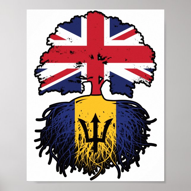 Barbados Barbadian British UK Tree Roots Flag Poster (Front)