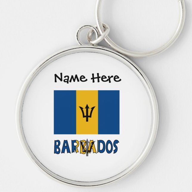 Barbados Barbadian Flag Black Personalization  Keychain (Front)