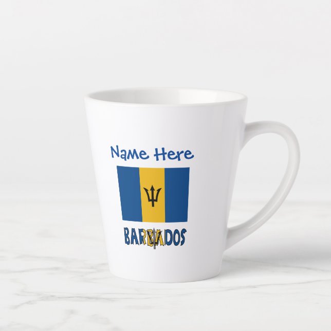Barbados Barbadian Flag Blue Personalization  Latte Mug (Right)