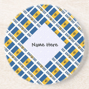 Barbados Barbadian Flag Tiled Black Personalized  Coaster