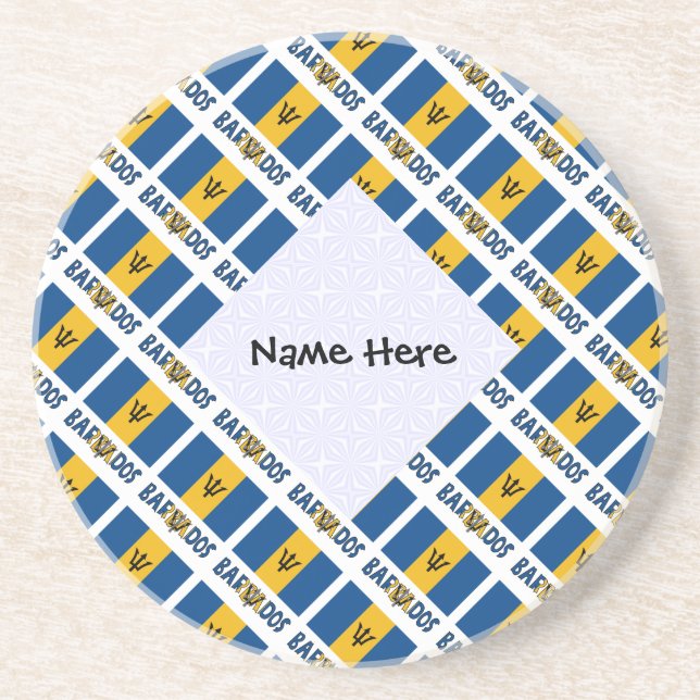 Barbados Barbadian Flag Tiled Black Personalized  Coaster (Front)