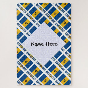 Barbados Barbadian Flag Tiled Black Personalized Jigsaw Puzzle