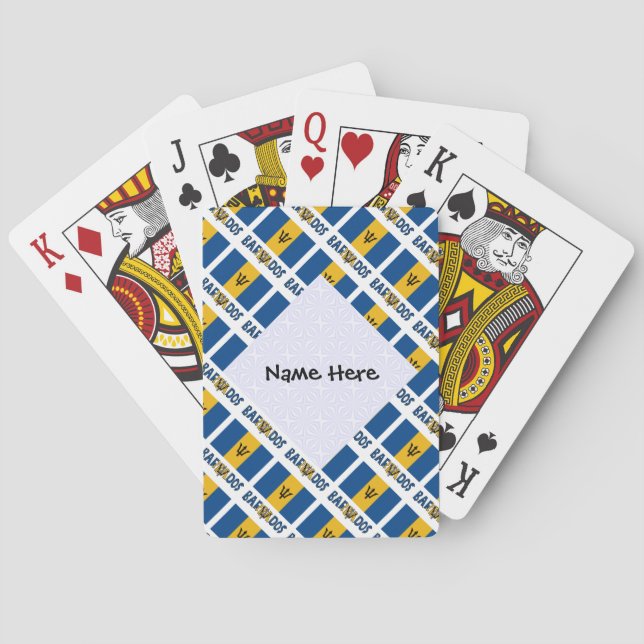 Barbados Barbadian Flag Tiled Black Personalized  Playing Cards (Back)