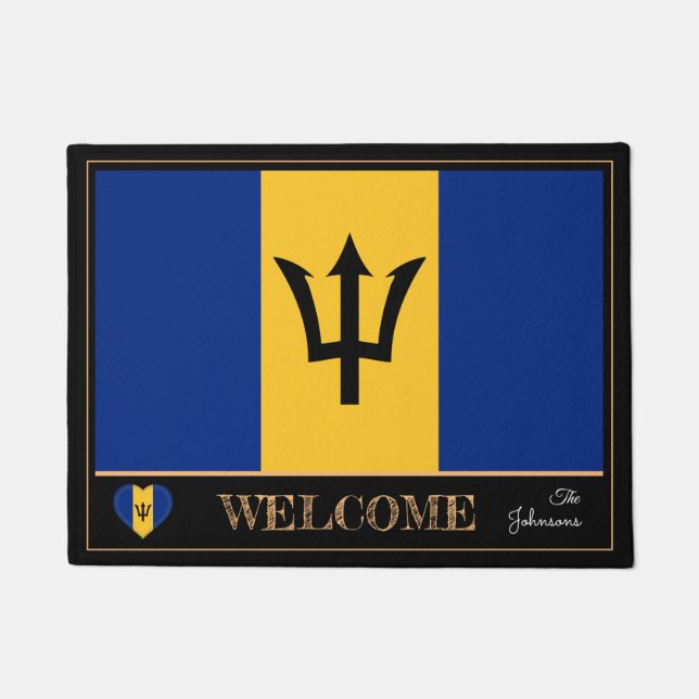Barbados & Barbados Flag house mats/sports Welcome Doormat (Front)
