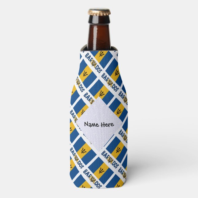 Barbados Barbarian Flag Tiled Personalized Name Bottle Cooler (Bottle Front)