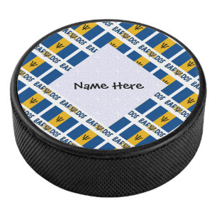 Barbados Barbarian Flag Tiled Personalized Name Hockey Puck