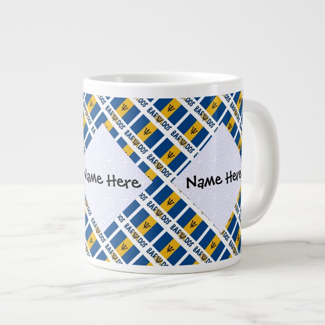 Barbados Barbarian Flag Tiled Personalized Name Large Coffee Mug (Front Right)