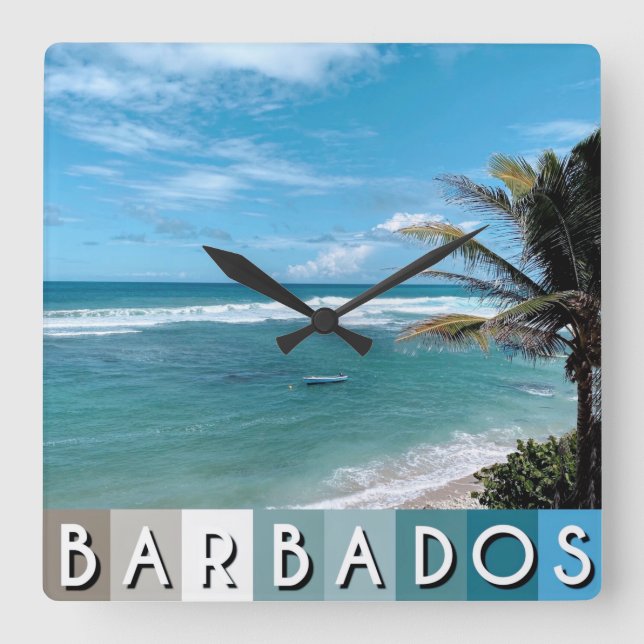 Barbados Beach Square Wall Clock (Front)