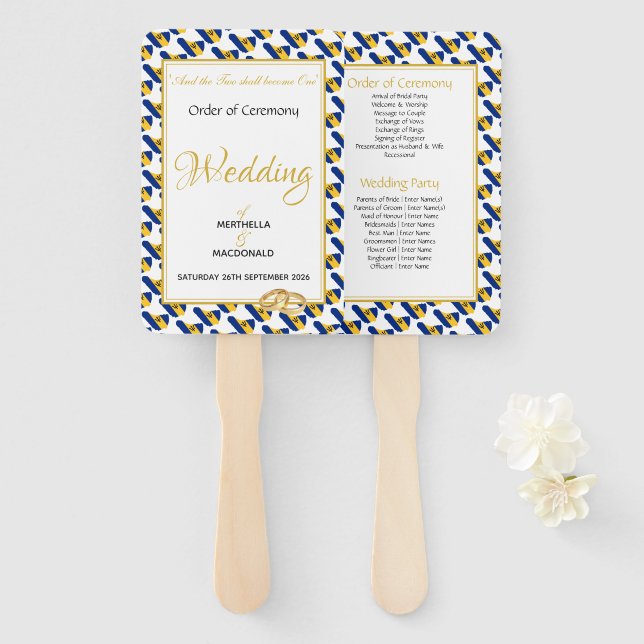 BARBADOS Christian Custom Wedding Programme Hand Fan (Front and Back)