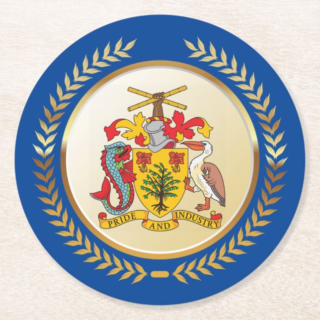 Barbados Coat of Arms Round Paper Coaster (Front)