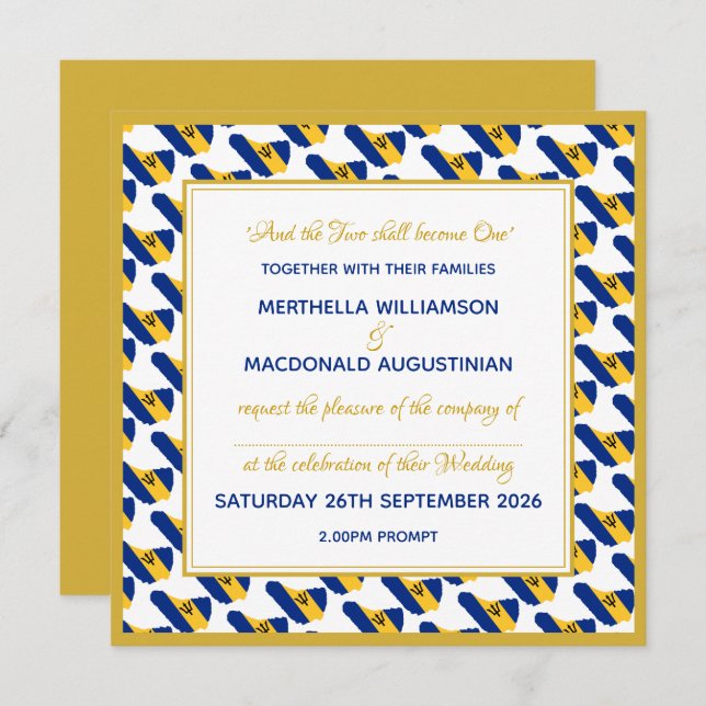 BARBADOS Custom Faux Gold Barbadian Flag Wedding Invitation (Front/Back)