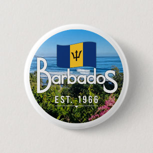 "Barbados Est. 1966" East Coast View With Flag 2 Inch Round Button