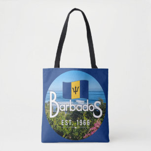"Barbados Est. 1966" East Coast View With Flag Tote Bag