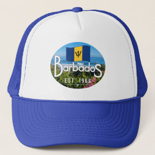 "Barbados Est. 1966" East Coast View With Flag Trucker Hat