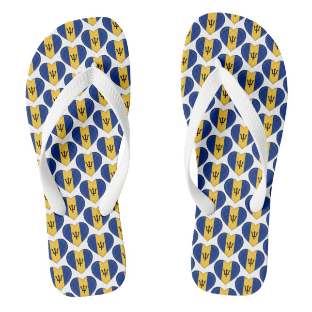 Barbados Flag Colours Hearts Pattern Patriotic Flip Flops (Footbed)