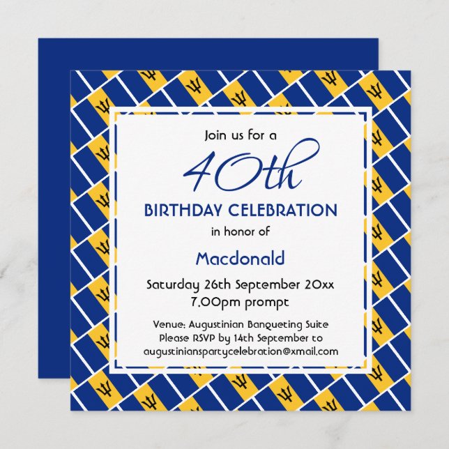 BARBADOS FLAG Custom Birthday Celebration Invitation (Front/Back)