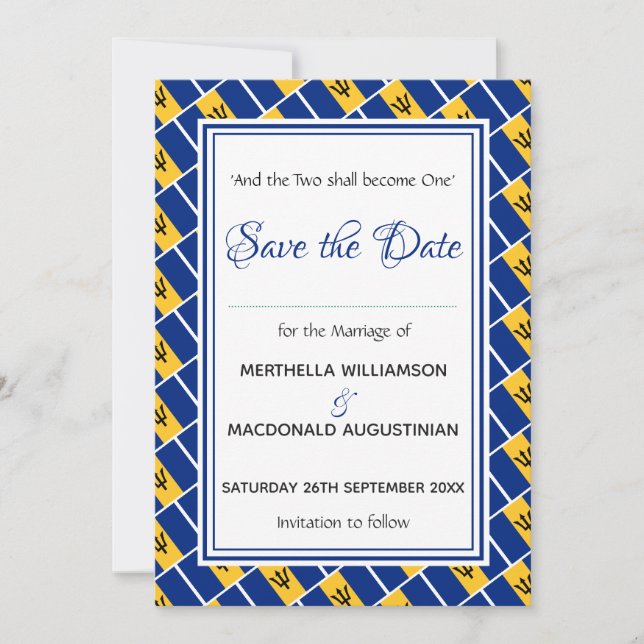 BARBADOS FLAG Customized Scripture Stylish Save The Date (Front)