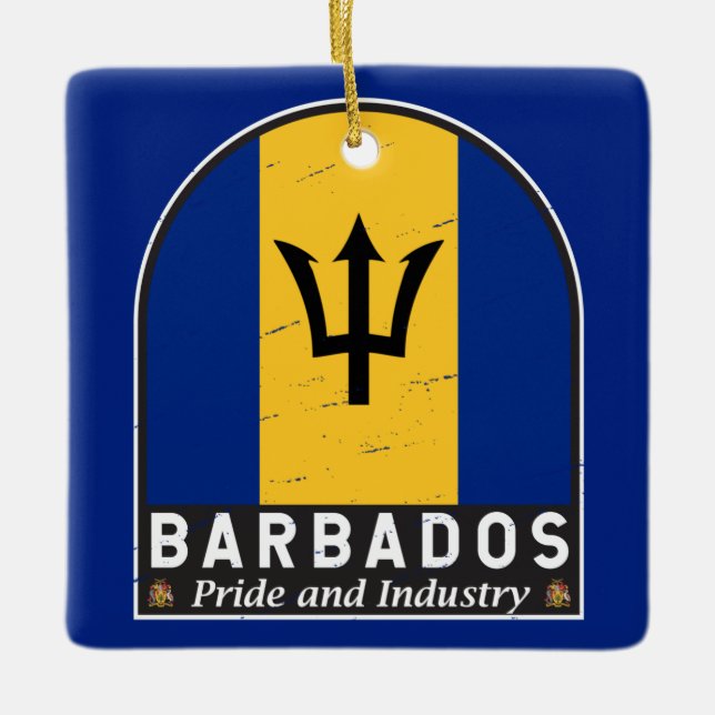 Barbados Flag Emblem Distressed Vintage Ceramic Ornament (Front)