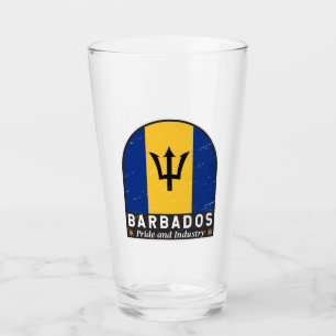 Barbados Flag Emblem Distressed Vintage Glass