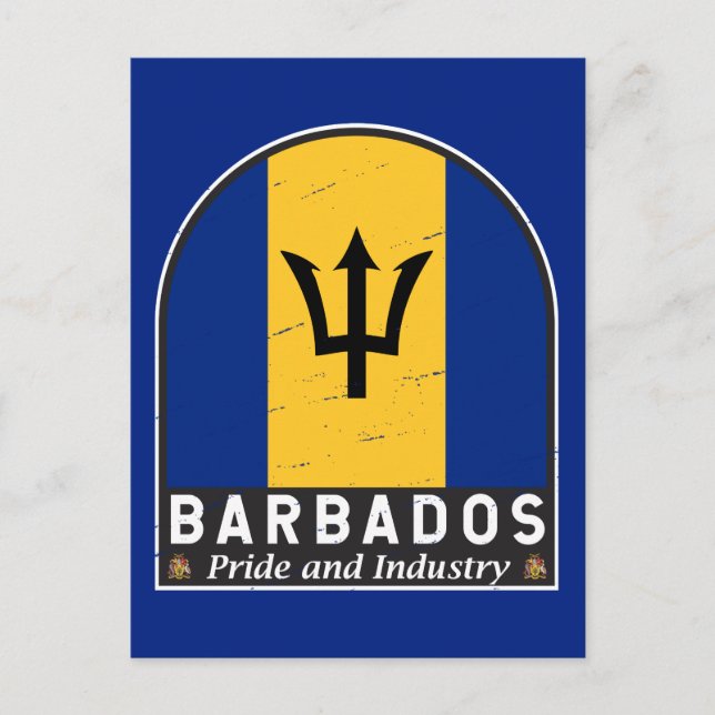 Barbados Flag Emblem Distressed Vintage Postcard (Front)