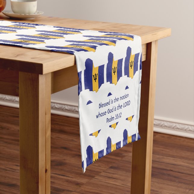 BARBADOS Flag Map Customized Scripture Short Table Runner (In Situ)