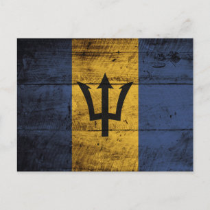 Barbados Flag on Old Wood Grain Postcard