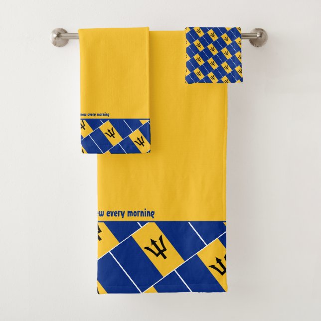 BARBADOS FLAG Personalized Scripture YELLOW Bath Towel Set (Insitu)