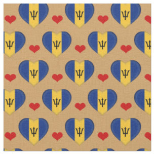 Barbados Flag & Red Heart fashion Fabric /Barbados