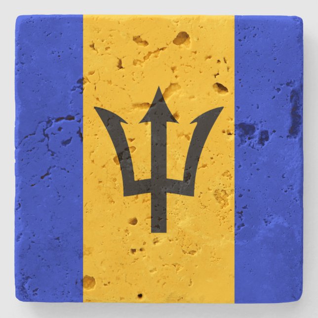 Barbados Flag  Stone Coaster (Front)