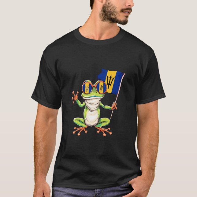 Barbados Flag Trident Frog Toad Bajan Pride Bajan  T-Shirt (Front)