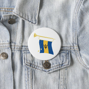 Barbados Flag with Bugle Patriotic Caribbean 3 Inch Round Button