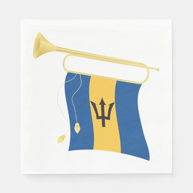 Barbados Flag with Bugle Patriotic Caribbean  Napkin (Front)