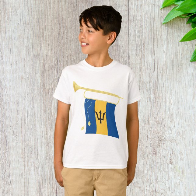 Barbados Flag with Bugle Patriotic Caribbean  T-Shirt (Creator Uploaded)