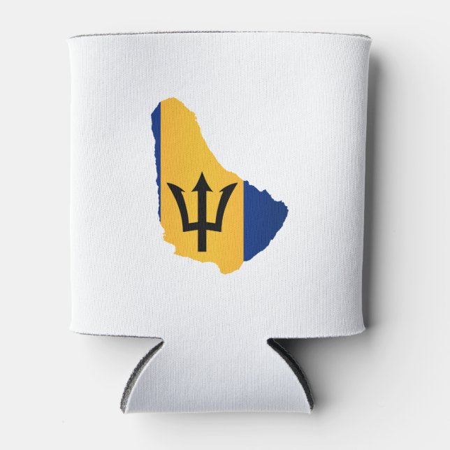 Barbados Islands In Silhouette With Flag Can Cooler (Front)
