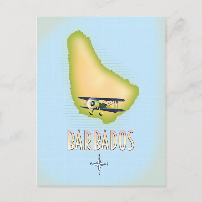 Barbados Map vintage travel poster. Postcard (Front)