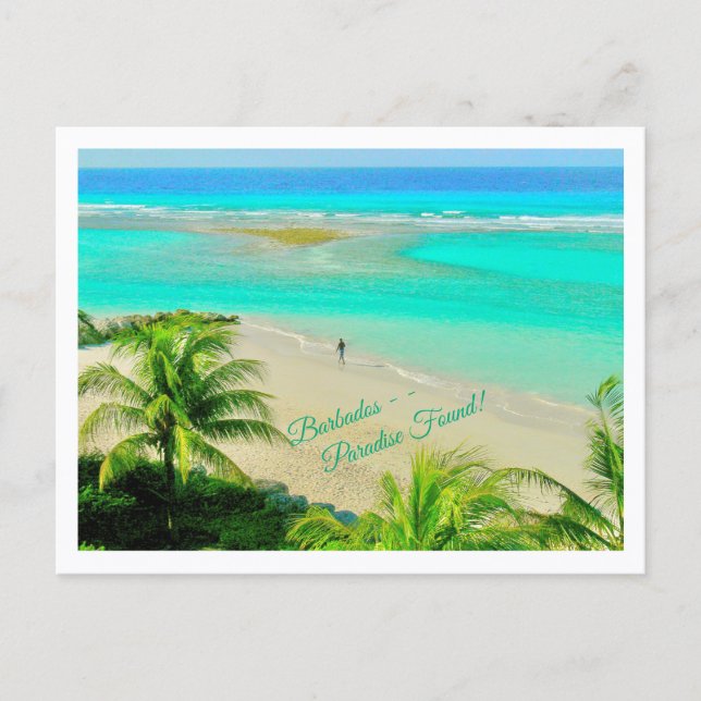 BARBADOS--PARADISE FOUND! BEAUTIFUL BEACH SCENE POSTCARD (Front)