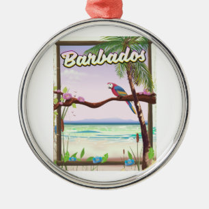 Barbados Parrot Landscape travel poster Metal Ornament