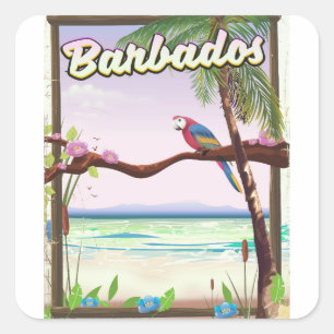 Barbados Parrot Landscape travel poster Square Sticker