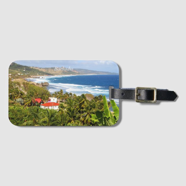 Barbados Postcard, Ocean, tropical trees Postcard Luggage Tag (Front Horizontal)