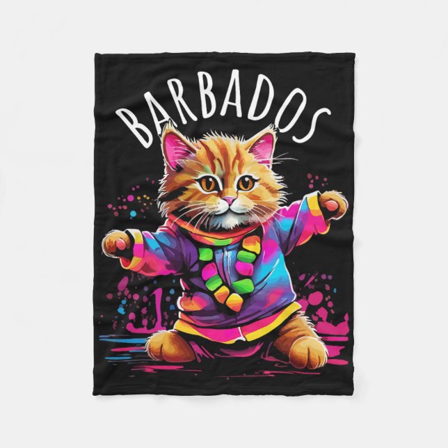 Barbados Quirky Funny Cute Colourful Dancing Cat D Fleece Blanket (Front)