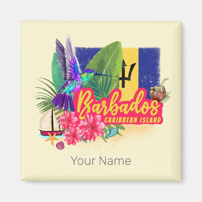 Barbados Retro Caribbean Vintage Island Souvenir Magnet (Front)