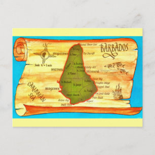  Barbados Retro Map Postcard