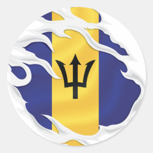 Barbados Ripped Flag Classic Round Sticker