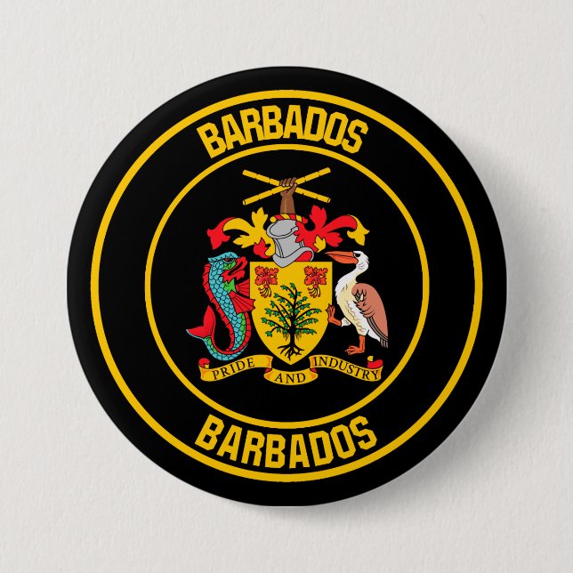 Barbados Round Emblem 3 Inch Round Button (Front)