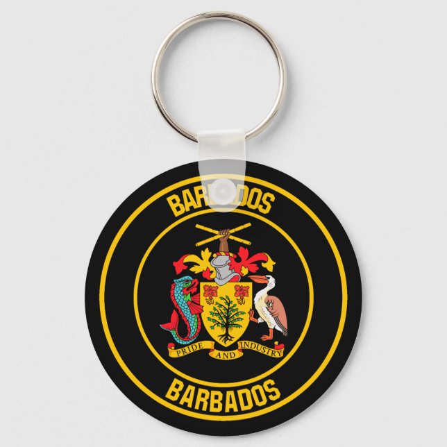 Barbados Round Emblem Keychain (Front)